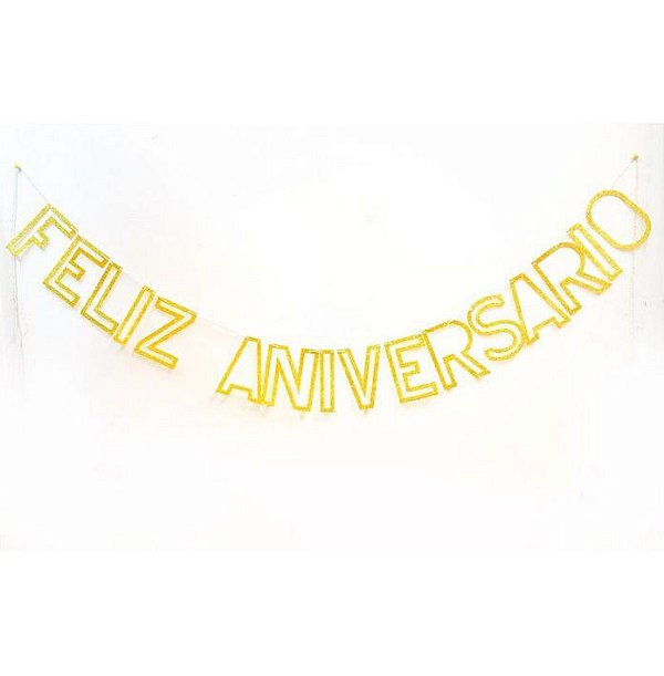 Bandeirola Dourada frase - FELIZ ANIVERSÁRIO - PAPER KIDS - Loja de artigos  de festa - Online Guarulhos SP