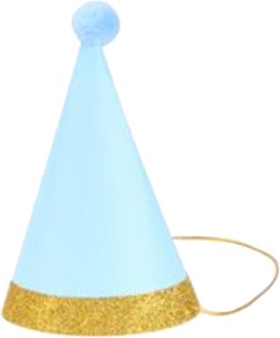 Chapéu com pompom - Azul e Dourado (6 un - 15cm h) *NECESSITA MONTAGEM