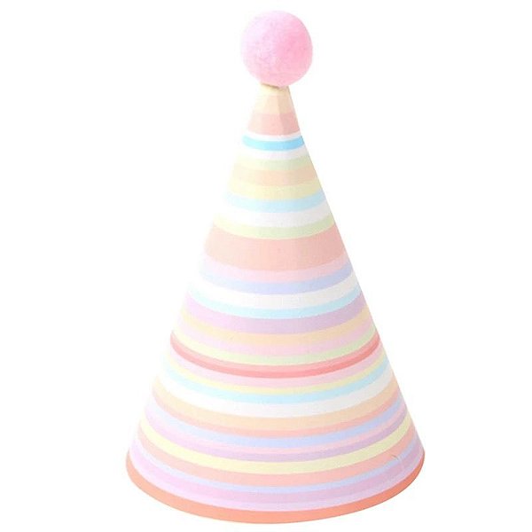 Chapéu com pompom - Listras Candy Color (6 un - 15cm h) *NECESSITA MONTAGEM