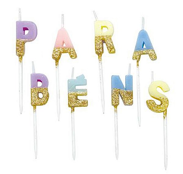 Vela Parabéns Glitter - tons pastel (8 velas)