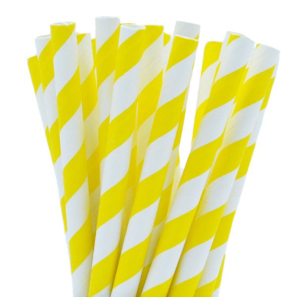 Canudo de papel listrado Amarelo - 20 unidades