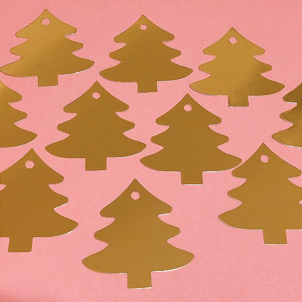 Tag dourada para presente - Árvore de Natal (10 unidades)
