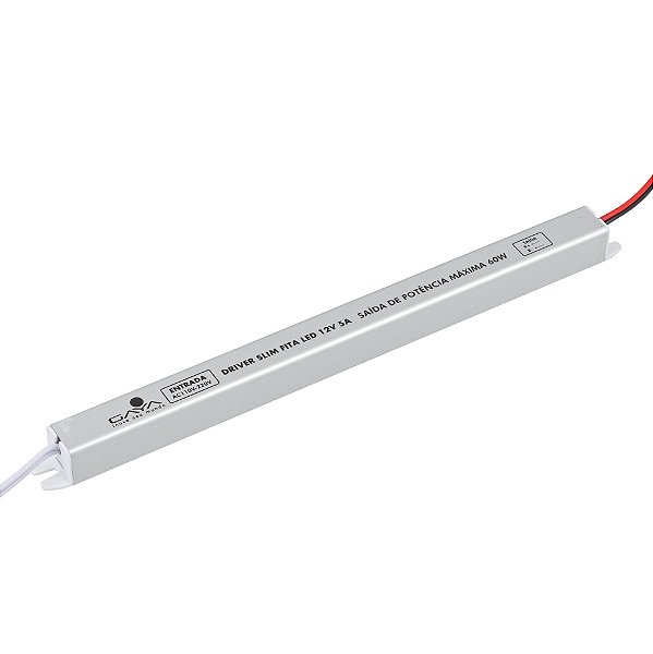 DRIVER SLIM em alumínio p/ Fita LED (5A / 12V / Potência Máx. 60W) Gaya