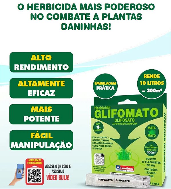 Glifomato Mata Mato Líquido Não Seletivo 10x3ml Insetimax