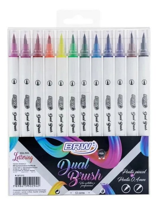 Caneta Pincel Dual Brush Pen Ponta Dupla Estojo Com 12 Cores Brw