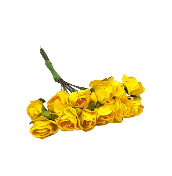Mini Rosa de Papel 144 Unidades Amarelo