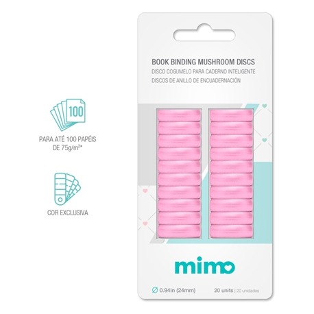 Disco Cogumelo para Caderno Inteligente Rosa Chiclete Mimo - 24 mm - 20 Unids