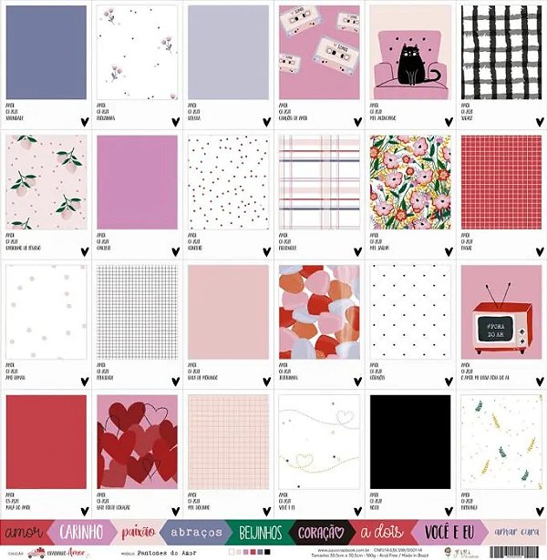 Folha Scrapbook Juju Coleção Espalhando Amor Pantones do Amor