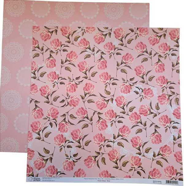 Folha Scrapbook Floral Chique - Rosa 0181300 Oficina do Papel