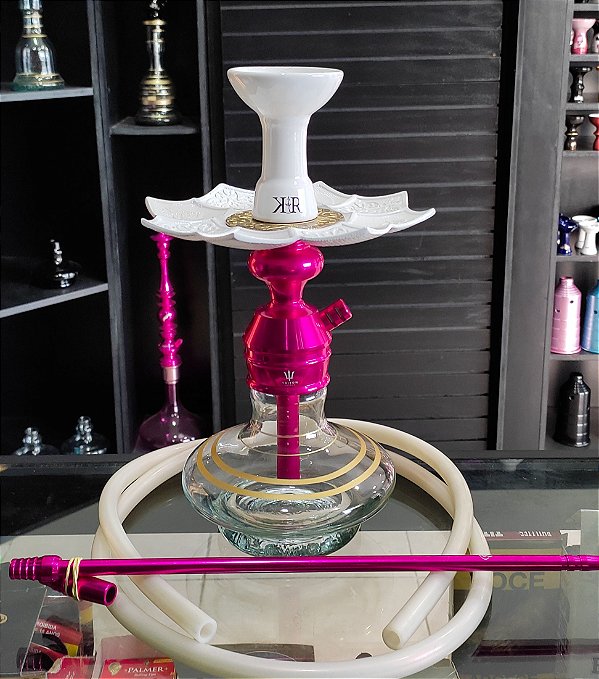 Narguile Triton Pink com Prato Flor de Lotus