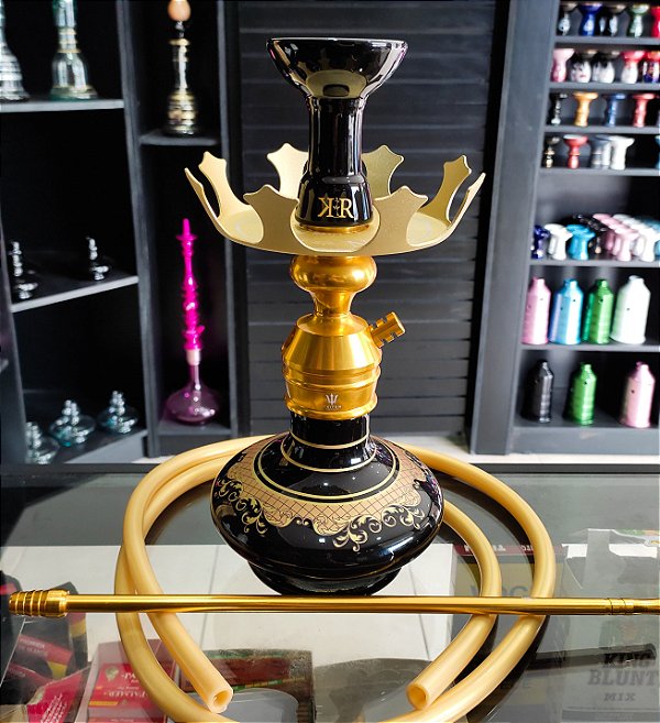 Narguile Triton Dourado com Prato Coroa