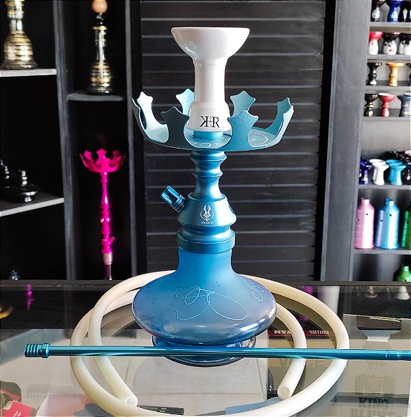Narguile Anubis Azul Fosco com Prato Coroa