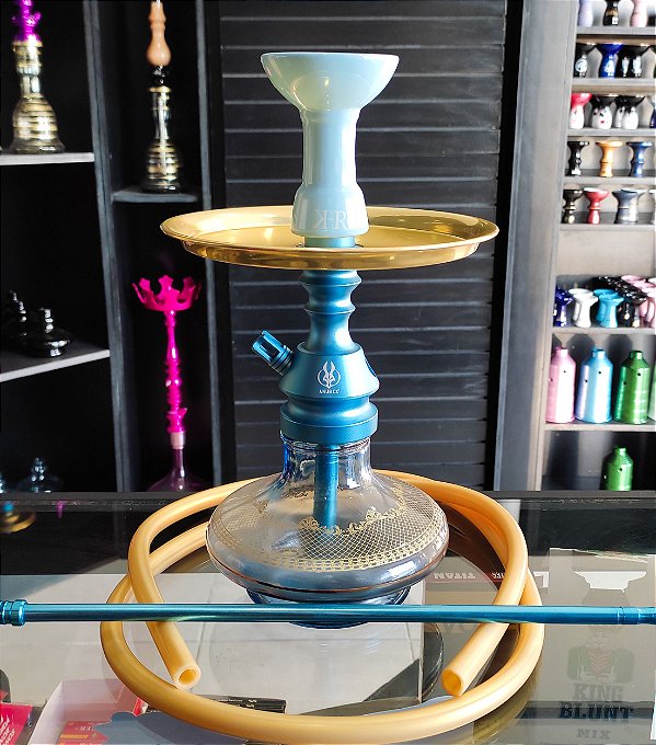 Narguile Anubis Azul Fosco com Dourado