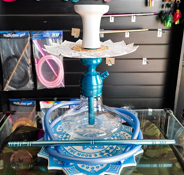 Narguile Triton Azul bebê com prato Malik