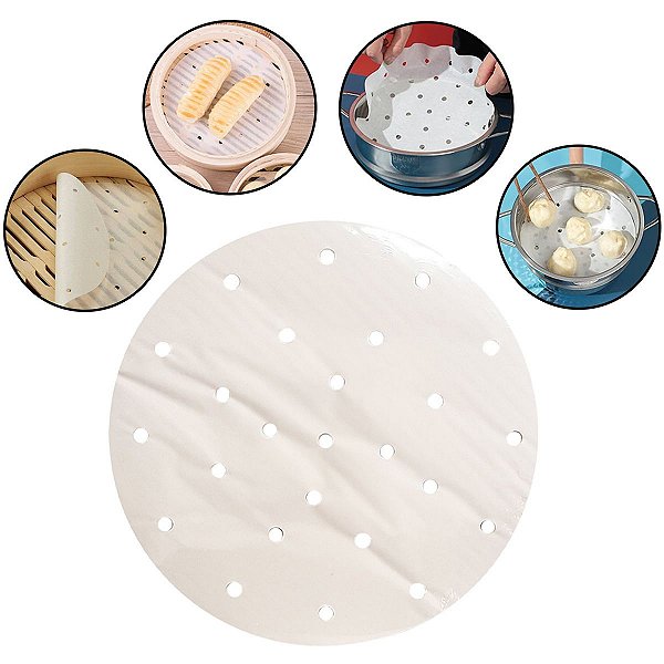 Kit 400 Folhas Papel Furos Para Panela De Bambu Vaporeira