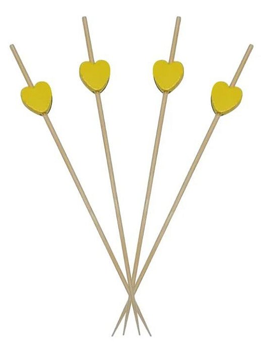 Espeto Decorativo Coração Amarelo 12cm 100un | Palito Petiscos Festa