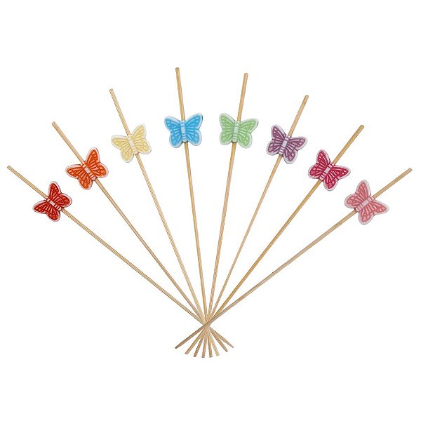 Espeto Decorativo Borboleta 12cm 100un | Palito Petiscos Festa