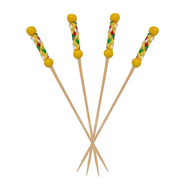 Espeto Decorativo Traçado Amarelo 12cm 100un | Palito Petiscos Festa