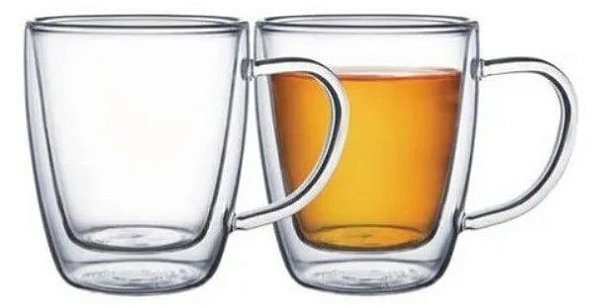 Jogo De 2 Canecas 310Ml Parede Dupla De Vidro Casambiente