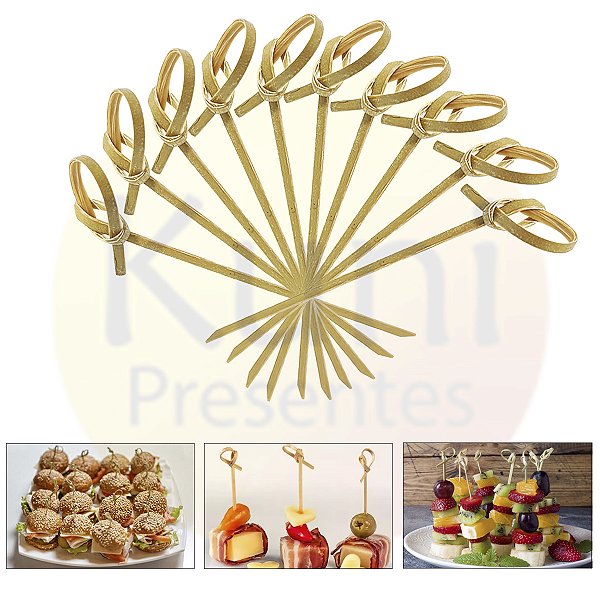 Kit 1.000 Espeto Palito Nó 7 Cm Bambu Decoração Festa Buffet Evento Festival Comemoração