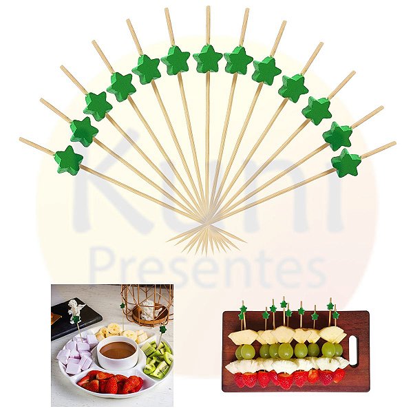 Kit 1000 Palito Estrela Verde 12cm | Decoração Petiscos Festa Casamento Buffet