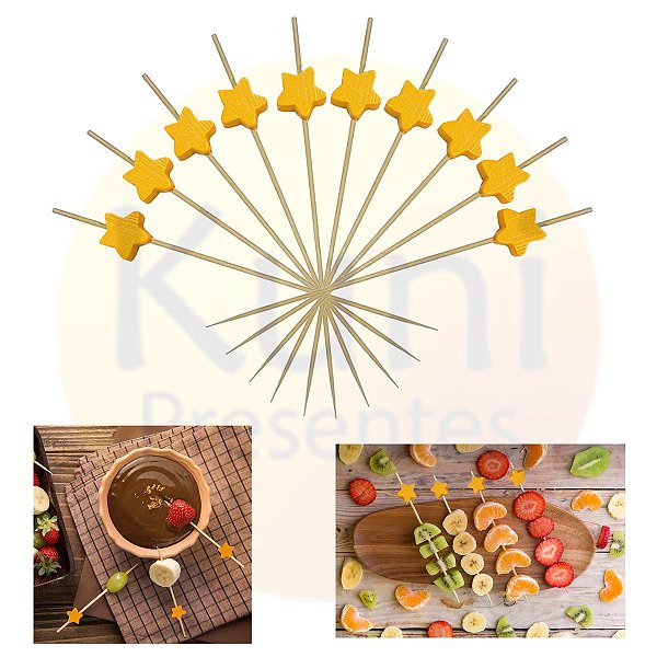Kit 1000 Palito Decorativo Estrela Amarela 12cm | Petiscos Festa Buffet Casamento