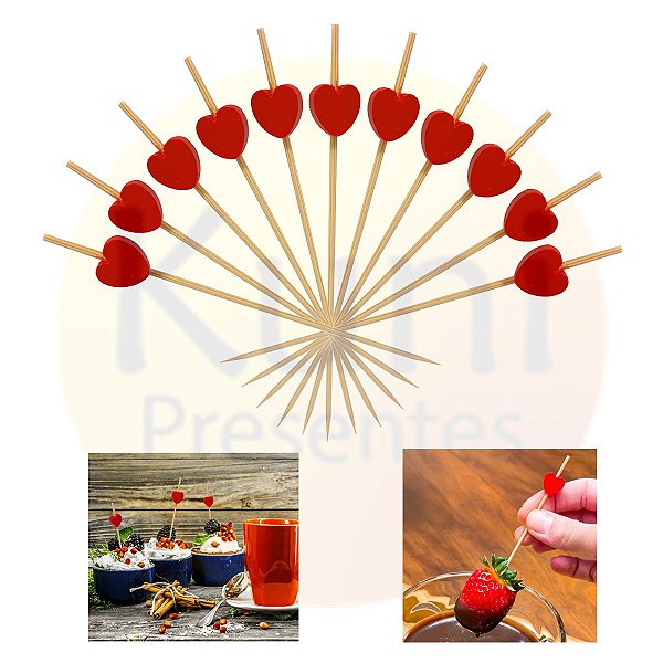 Kit 1000 Palito Coração vermelho 12cm | Decoração Petiscos Festa Casamento Buffet