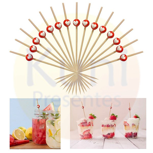 Kit 1000 Palito Coração 12cm | Decoração Petiscos Festa Casamento Buffet