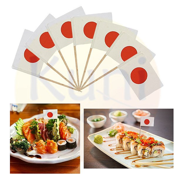 Kit 1.000 Palito Bandeira Japão | Espeto Decorativo Petiscos Festa Buffet