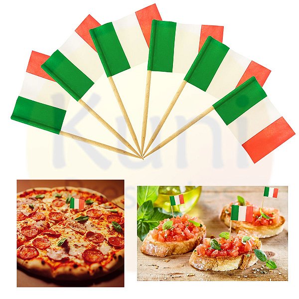 Kit 1.000 Palito Bandeira Itália | Espeto Decorativo Petiscos Festa Buffet
