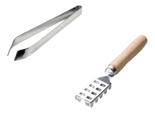 Kit C/ 2 Peças Para Limpar Peixe Descamador E Pinça Cozinha