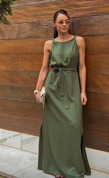 vestido longo em linho