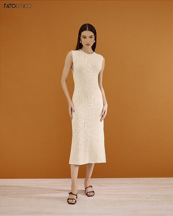 vestido midi canelado