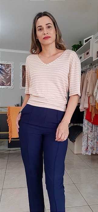 blusa listrada decote V