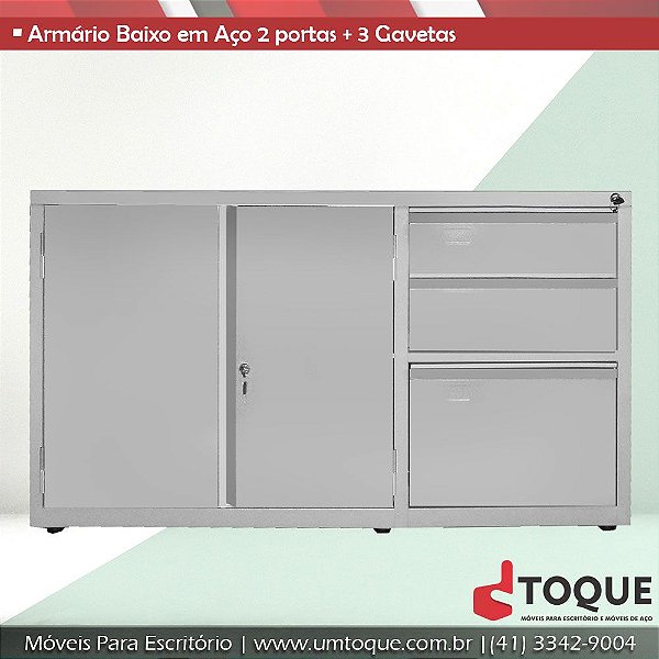 Armário de aço para escritório com 2 portas + 3 Gavetas LN - 71x124x50