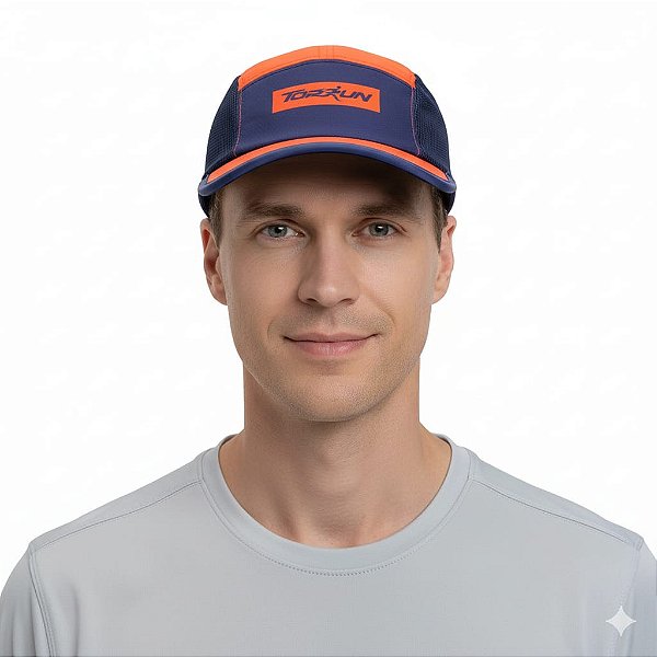 Boné Five Panel - Aba Reta Marinho e Laranja