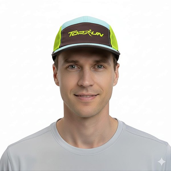 Boné Five Panel - Aba Reta Azul Claro e Verde