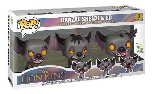 Funko Pop! Filme Disney Rei Leao Lion King Hyenas Banzai, Shenzi & Ed 3 Pack Exclusivo