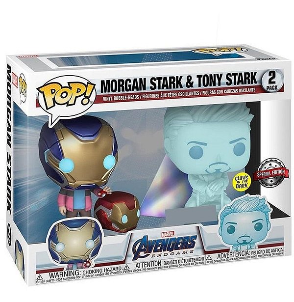 Funko Pop! Marvel Vingadores Homem de Ferro Morgan Stark & Tony Stark 2 Pack Exclusivo Glow
