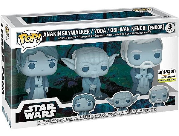 Funko Pop! Television Star Wars Anakin Yoda Obi-Wan Kenobi 3 Pack Exclusivo Glow
