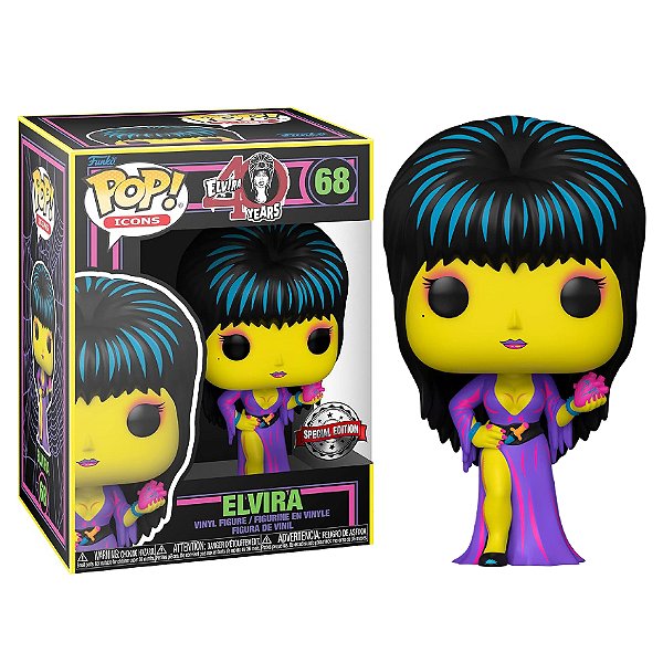 Funko Pop! Icons Elvira A Rainha das Trevas Elvira 68 Exclusivo Blacklight