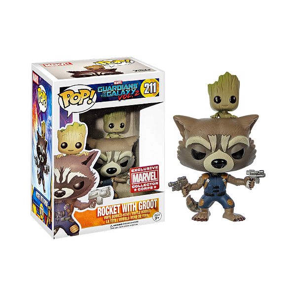 Funko Pop! Filme Marvel Guardiões da Galáxia Rocket With Groot 211 Exclusivo