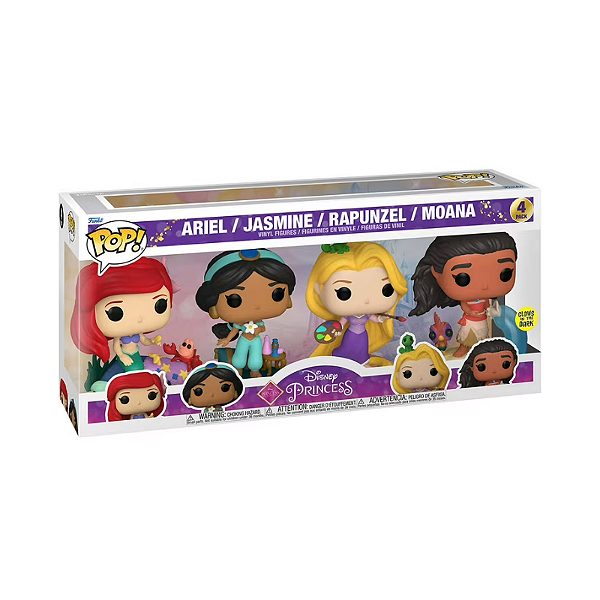 Funko Pop! Disney Ariel Jasmine Rapunzel Moana 4 Pack Exclusivo Glow