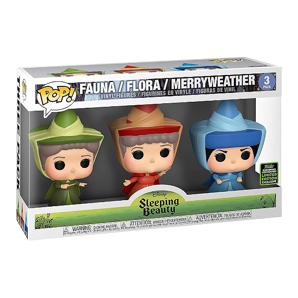 Funko Pop! Filme Disney A Bela Adormecida Fadas Madrinhas Fauna Flora Merryweather 3 Pack Exclusivo