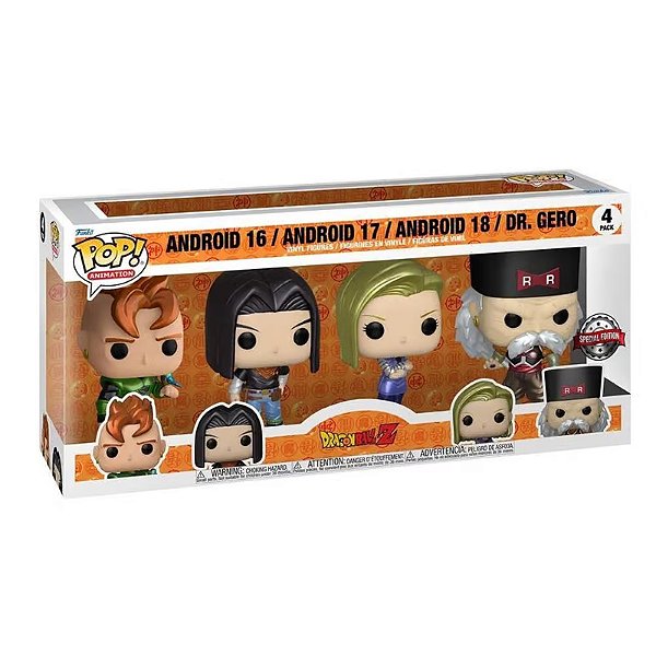 Funko Pop! Animation Dragon Ball Z Android 16 Android 17 Android 18 Dr. Gero 4 Pack Exclusivo