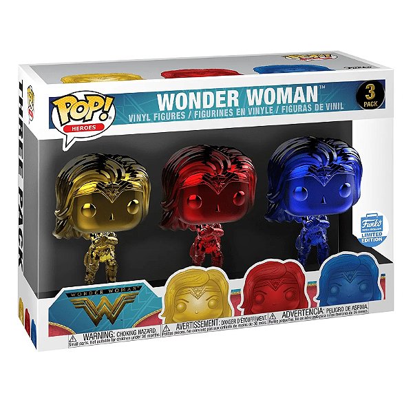 Funko Pop! Heroes Dc Comics Mulher Maravilha Wonder Woman 3 Pack Exclusivo