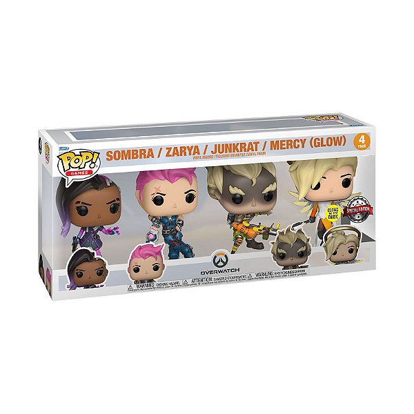 Funko Pop! Games Sombra Zarya Junkrat Mercy 4 Pack Exclusivo Glow