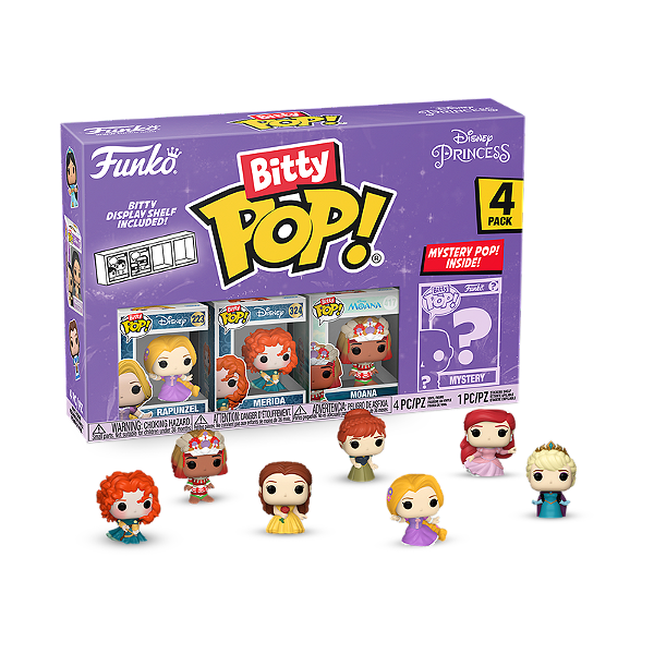 Funko Bitty Pop! Disney Princesas Rapunzel Merida Moana + Surpresa 4 Pack