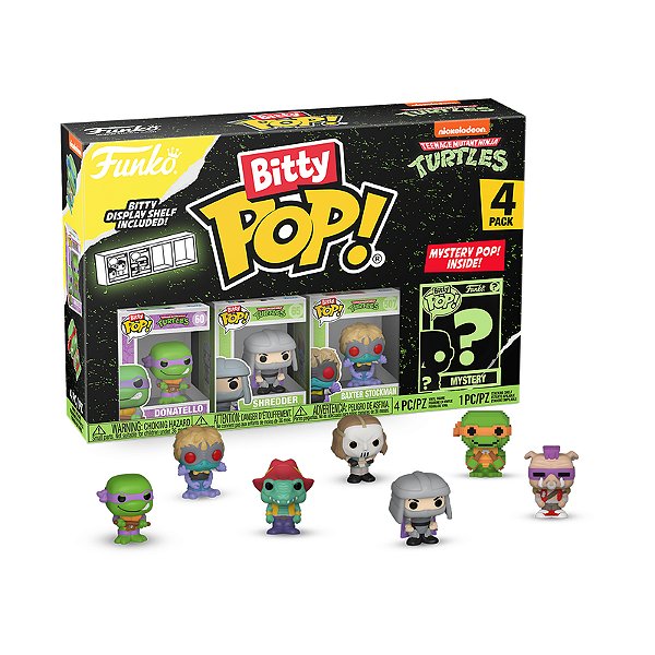 Funko Bitty Pop! Tartarugas Ninja Turtles 4 Pack Donatello, Shredder, Baxter Stockman + Surpresa