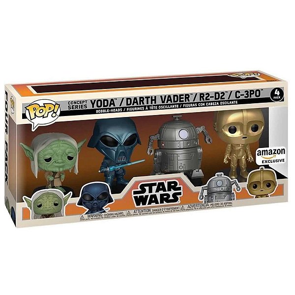 Funko Pop! Television Star Wars Yoda / Darth Vader / R2-D2 / C-3PO 4 Pack Exclusivo